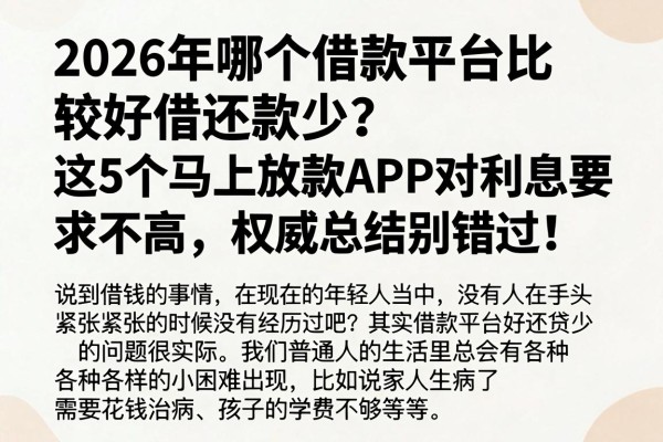 2026年哪个借款平台比较好借还款少?这5个马上放款APP对利息要求不高,权威总结别错过!