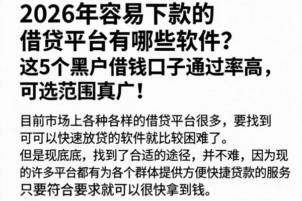 2026年容易下款的借贷平台有哪些软件?这5个黑户借钱口子通过率高,可选范围真广!