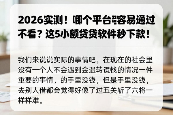 2026实测!哪个平台借钱容易通过不看?这5个小额贷款软件秒下款!
