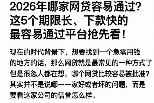 2026年哪家网贷容易通过?这5个期限长、下款快的最容易通过平台抢先看!