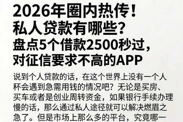 2026年圈内热传!私人贷款有哪些?盘点5个借款2500秒过、对征信要求不高的APP
