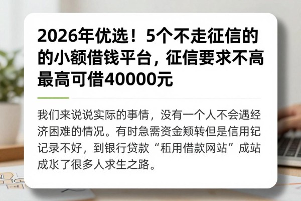 2026年优选!5个不走征信的小额借钱平台,征信要求不高,最高可借40000元