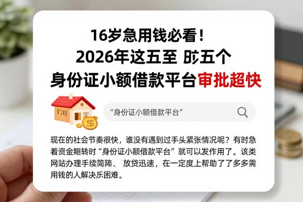 16岁急用钱必看！2026年这五个身份证小额借款平台审批超快