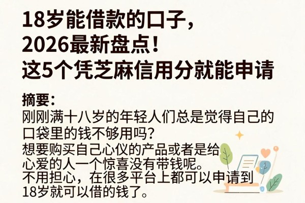 18岁能借款的口子2026最新盘点！这5个凭芝麻信用分就能申请