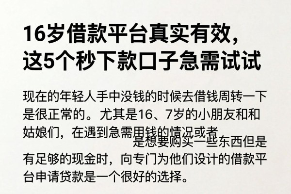 16岁借款平台真实有效,这5个秒下款口子急需试试