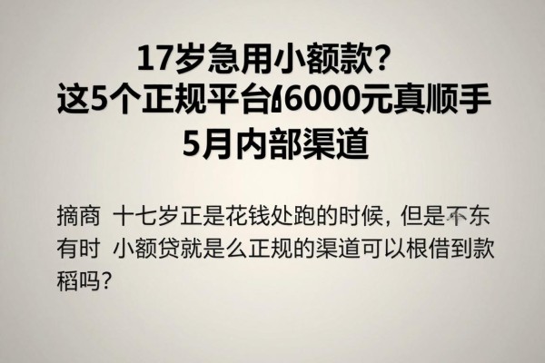 17岁急用小额贷款?这5个正规平台借6000元真顺手(5月内部渠道)