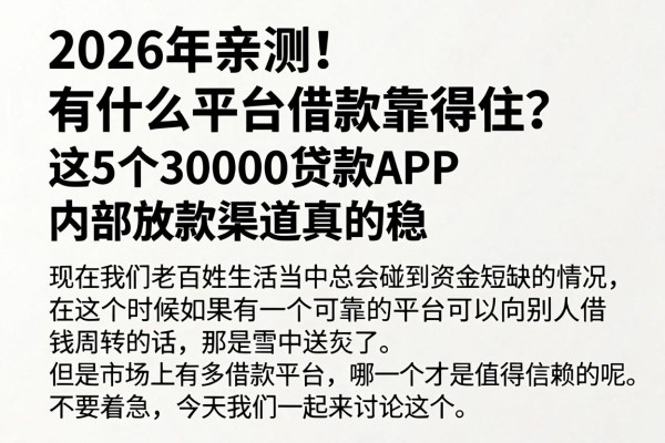 2026年亲测!有什么平台借款靠得住?这5个30000贷款APP内部放款渠道真的稳