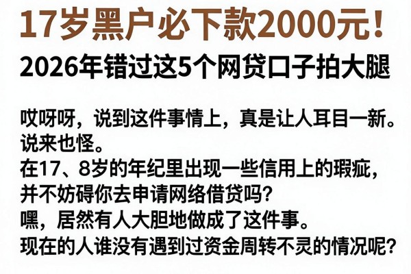 17岁黑户必下款2000元！2026年错过这5个网贷口子拍大腿
