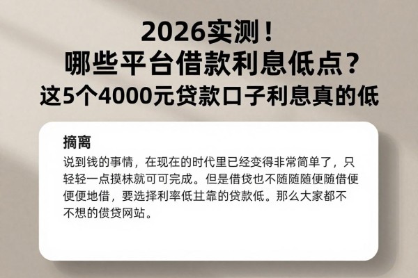 2026实测!哪些平台借款利息低点?这5个4000元贷款口子利息真的低