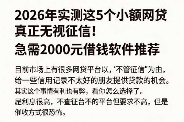 2026年实测这5个小额网贷，真正无视征信！急需2000元借钱软件推荐
