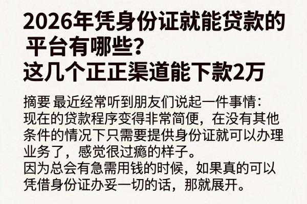 2026年凭身份证就能贷款的平台有哪些?这几个正规渠道能下款2万