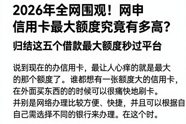 2026年全网围观!网申信用卡最大额度究竟有多高?归结这五个借款最大额度秒过平台