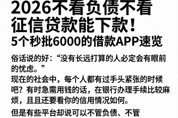 2026不看负债不看征信贷款能下款!5个秒批6000的借款APP速览