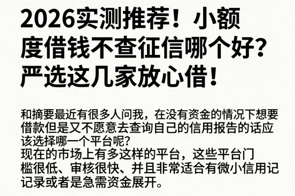 2026实测推荐!小额度借钱不查征信哪个好?严选这几家放心借!