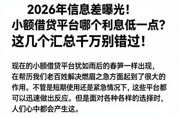2026年信息差曝光!小额借贷平台哪个利息低一点?这几个汇总千万别错过!