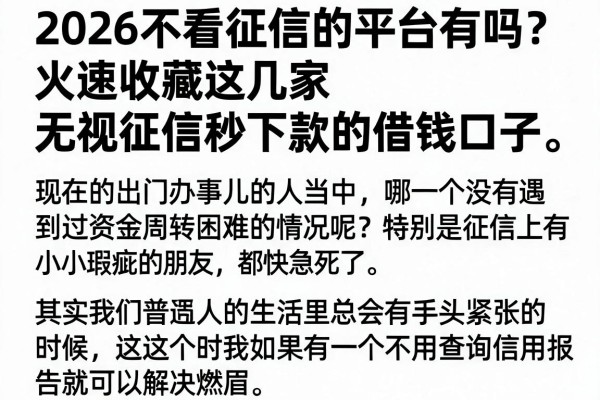 2026不看征信的平台有吗？火速收藏这几家无视征信秒下款的借钱口子