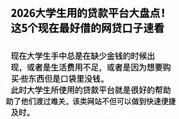 2026大学生用的贷款平台大盘点!这5个现在最好借的网贷口子速看