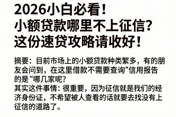 2026小白必看！小额贷款哪里不上征信？这份速贷攻略请收好！