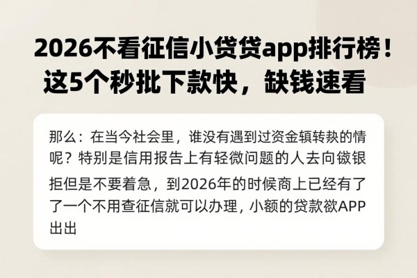 2026不看征信小额贷款app排行榜！这5个秒批下款快，缺钱速看