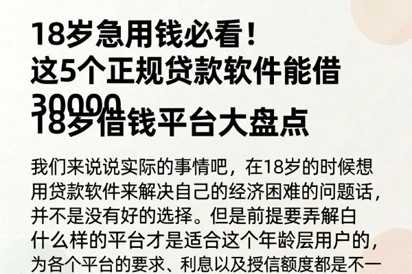 18岁急用钱必看!这5个正规贷款软件能借30000,18岁借钱平台大盘点