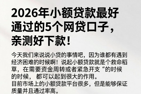 2026年小额贷款最好通过的5个网贷口子,亲测好下款!