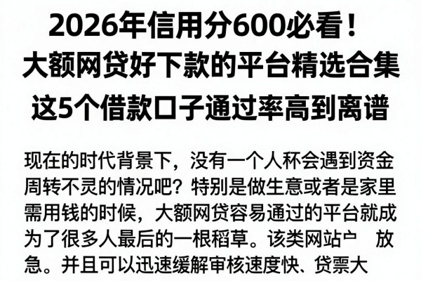 2026年信用分600必看！大额网贷好下款的平台精选合集，这5个借款口子通过率高到离谱