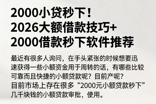 2000小贷秒下!2026大额借款技巧+2000借款秒下软件推荐