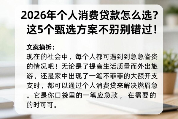 2026年个人消费贷款怎么选？这5个甄选方案千万别错过！