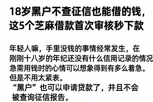 18岁黑户不查征信也能借的钱,这5个芝麻借款首次审核秒下款