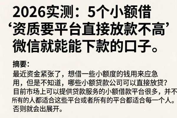 2026实测:5个小额借款平台直接放款,资质要求不高微信就能下款的口子