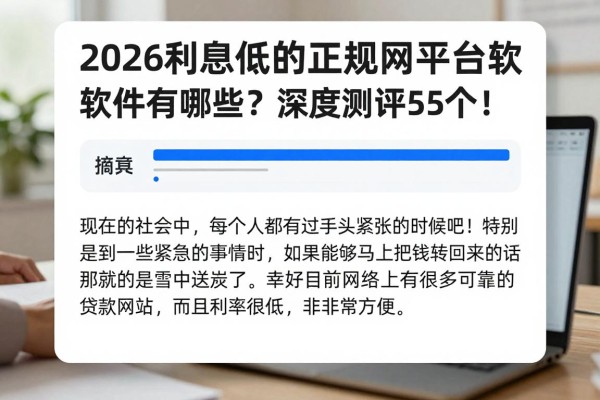 2026利息低的正规网贷平台软件有哪些?深度测评这5个!