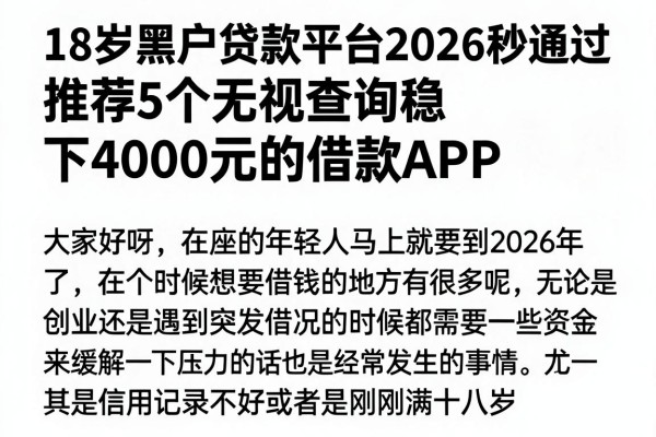 18岁黑户贷款平台2026秒通过，推荐5个无视查询稳下4000元的借款APP