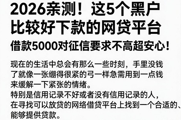 2026亲测！这5个黑户比较好下款的网贷平台，借款5000对征信要求不高超安心