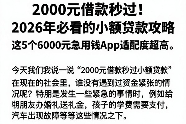 2000元借款秒过!2026年必看的小额贷款攻略,这5个6000元急用钱App适配度超高