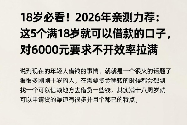18岁必看!2026年亲测力荐:这5个满18岁就可以借款的口子,对6000元要求不高效率拉满