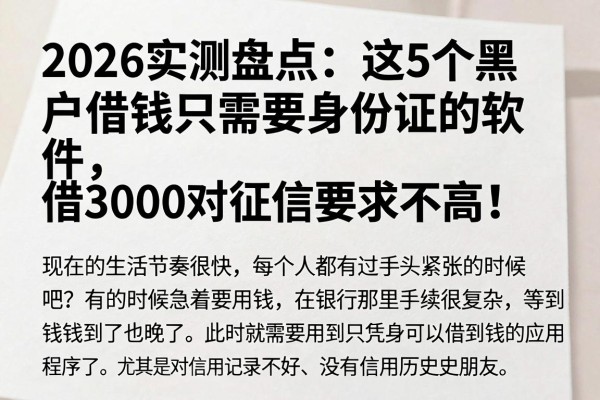 2026实测盘点:这5个黑户借钱只需要身份证的软件,借3000对征信要求不高!