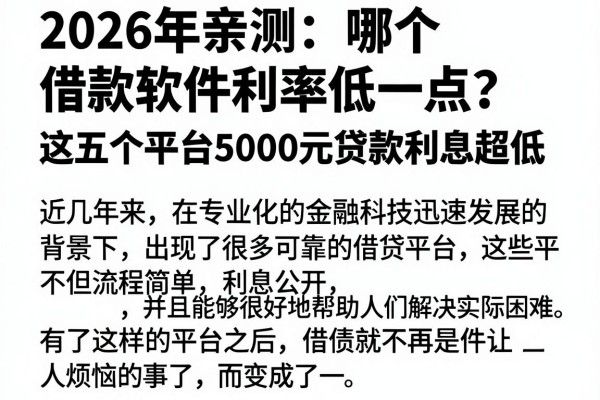 2026年亲测:哪个借款软件利率低一点?这五个平台5000元贷款利息超低