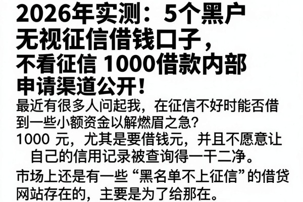 2026年实测：5个黑户无视征信借钱口子，不看征信1000借款内部申请渠道公开！