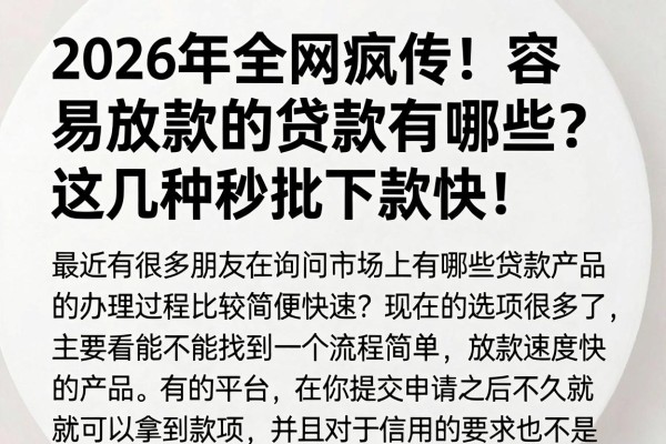 2026年全网疯传！容易放款的贷款有哪些？这几种秒批下款快！
