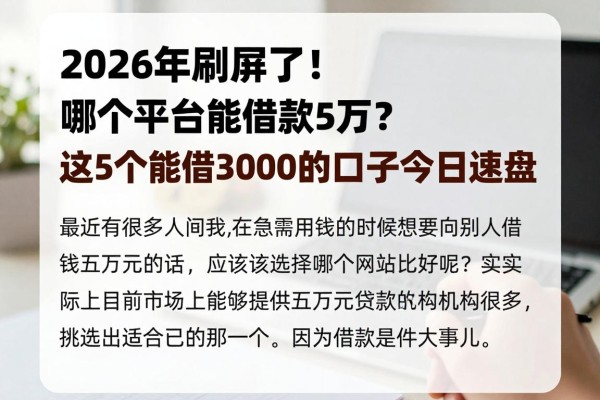 2026年刷屏了!哪个平台能借款5万?这5个能借3000的口子今日速盘
