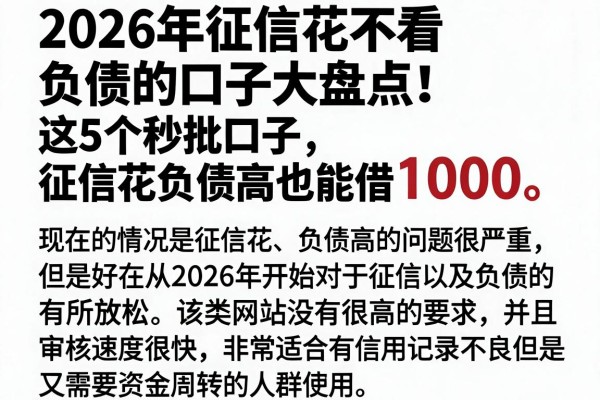 2026年征信花不看负债的口子大盘点！这5个秒批口子，征信花负债高也能借1000