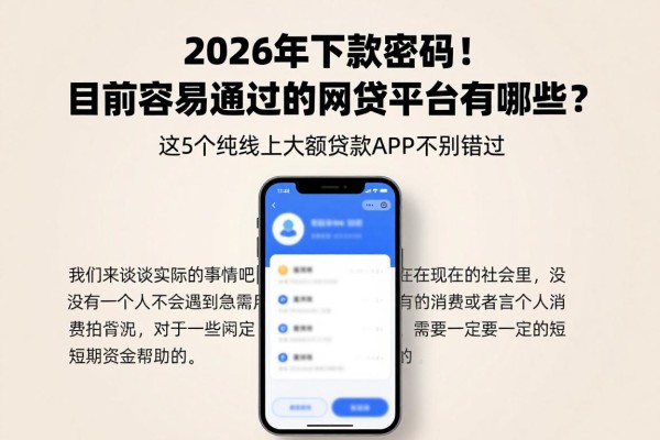 2026年下款密码！目前容易通过的网贷平台有哪些？这5个纯线上大额贷款APP千万别错过
