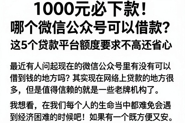 1000元必下款！哪个微信公众号可以借款？这5个贷款平台额度要求不高还省心