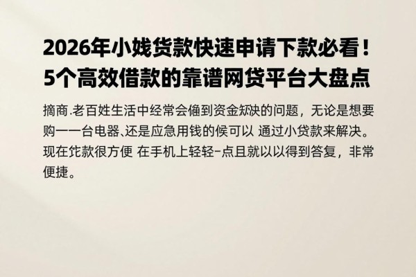 2026年小额贷款快速申请下款必看!5个高效借款的靠谱网贷平台大盘点