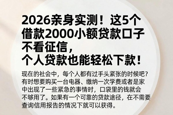 2026亲身实测!这5个借款2000小额贷款口子不看征信,个人贷款也能轻松下款!
