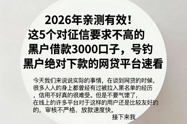 2026年亲测有效!这5个对征信要求不高的黑户借款3000口子,号称黑户绝对下款的网贷平台速看