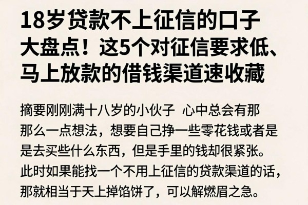 18岁贷款不上征信的口子大盘点!这5个对征信要求低、马上放款的借钱渠道速收藏