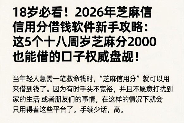 18岁必看!2026年芝麻信用分借钱软件新手攻略:这5个十八周岁芝麻分2000也能借的口子权威盘点