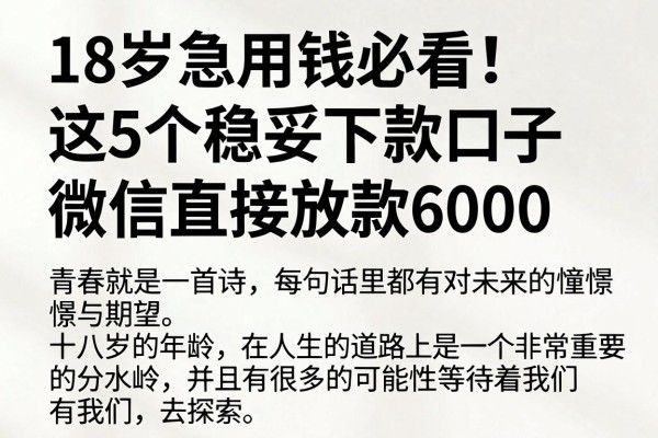 18岁急用钱必看！这5个稳妥下款口子微信直接放款6000