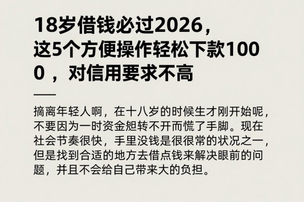 18岁借钱必过2026,这5个方便操作轻松下款1000,对信用要求不高